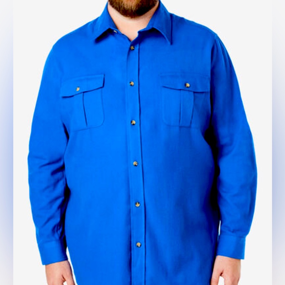 King size royal blue solid double-brushed flannel shirt 4XLT